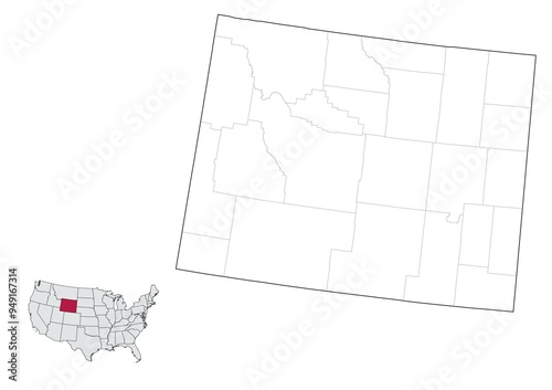 Obraz na płótnie Counties Map of Wyoming State, USA w salonie