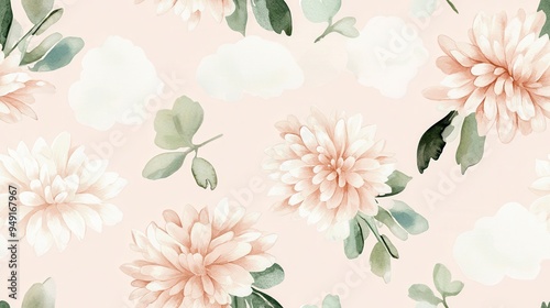 Wallpaper Mural Beautiful soft floral pattern featuring pastel flowers and leaves on a subtle background, perfect for elegant design projects. Torontodigital.ca