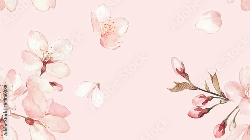 Fototapeta Naklejka Na Ścianę i Meble -  Delicate pink cherry blossom petals on a soft pastel background, perfect for springtime designs and floral-themed projects.