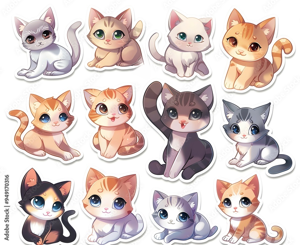 set icon of cute cat character poses scene in pastel colors, white background, vector art illustration set icon of cute cat character poses scene in pastel colors, white background, vector art illustration