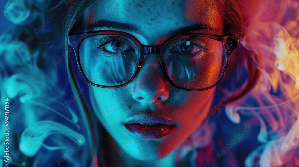 Close-up of a woman with glasses Close-up of a woman with glasses