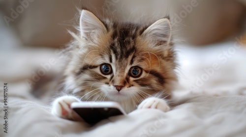 Tech-Savvy Kitten: Adorable Feline Using a Smartphone for Fun and Games