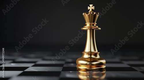 Golden Chess Queen on a Black and White Board