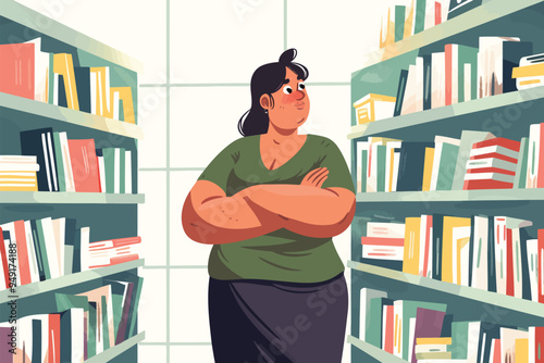 overweight woman in bookstore