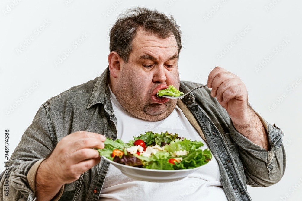 A person enjoying a healthy meal with utensils, great for office or home use A person enjoying a healthy meal with utensils, great for office or home use
