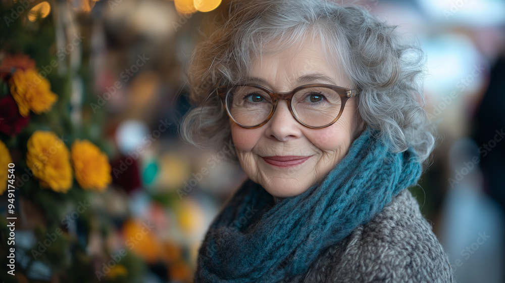 Elderly woman enjoying a craft fair, exploring handmade goods and chatting with artisans. Elderly woman enjoying a craft fair, exploring handmade goods and chatting with artisans.