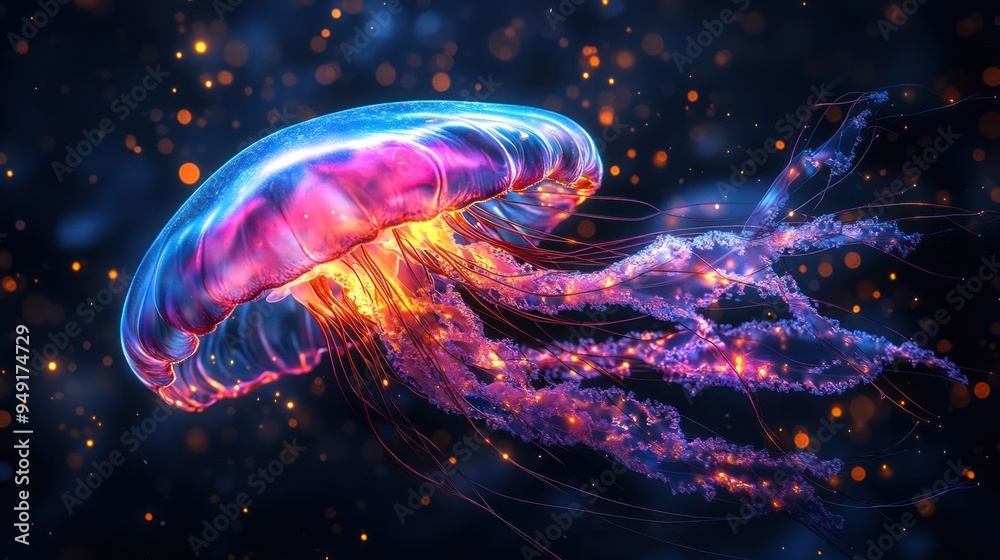 Glowing Jellyfish in the Deep Sea