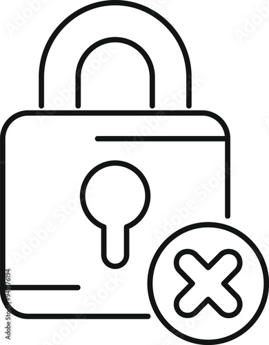 Line drawing of a locked padlock with a large cross over it representing a security breach