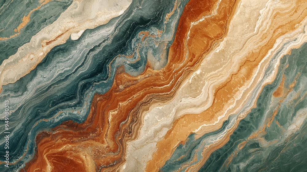 Abstract Marble Texture Background Green Brown Beige Swirls