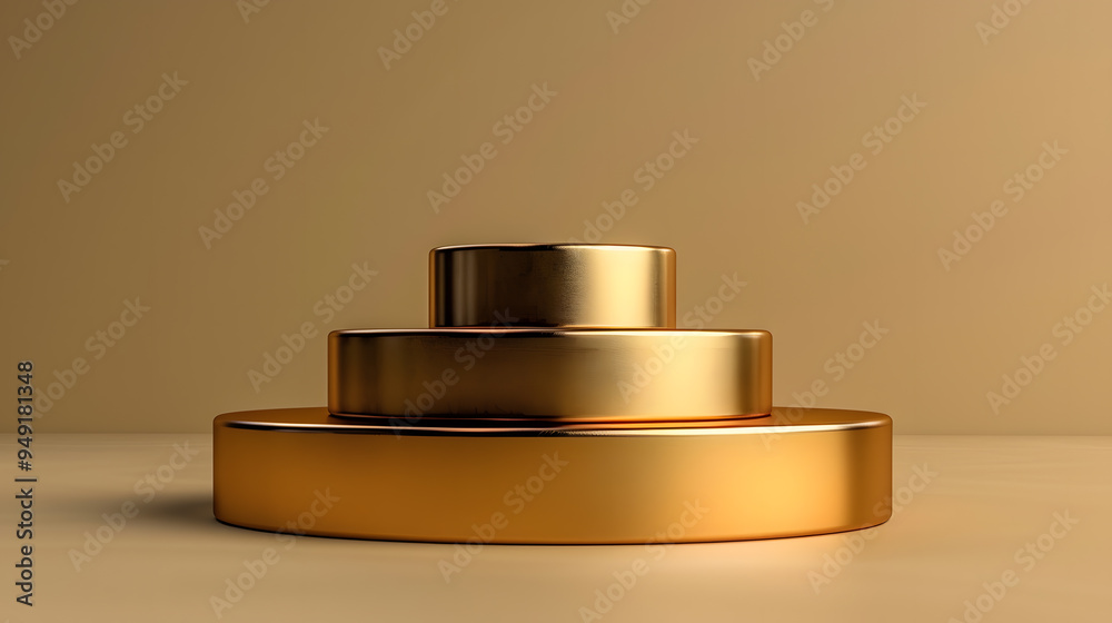 Gold triple podium for product presentation vector illustration.
