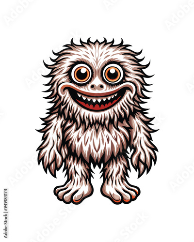 Generate an image of a soft furry creature with long gangly limbs and a big smile.