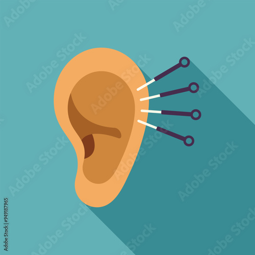 Illustration representing acupuncture treatment being performed on an ear with multiple needles for alternative medicine concepts