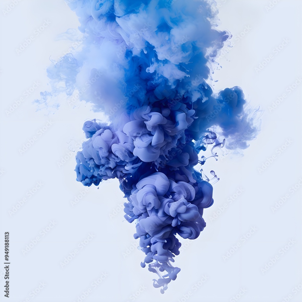 Fototapeta premium Deep Blue Ink Explosion Suspended in Water Against a Soft Blue Background