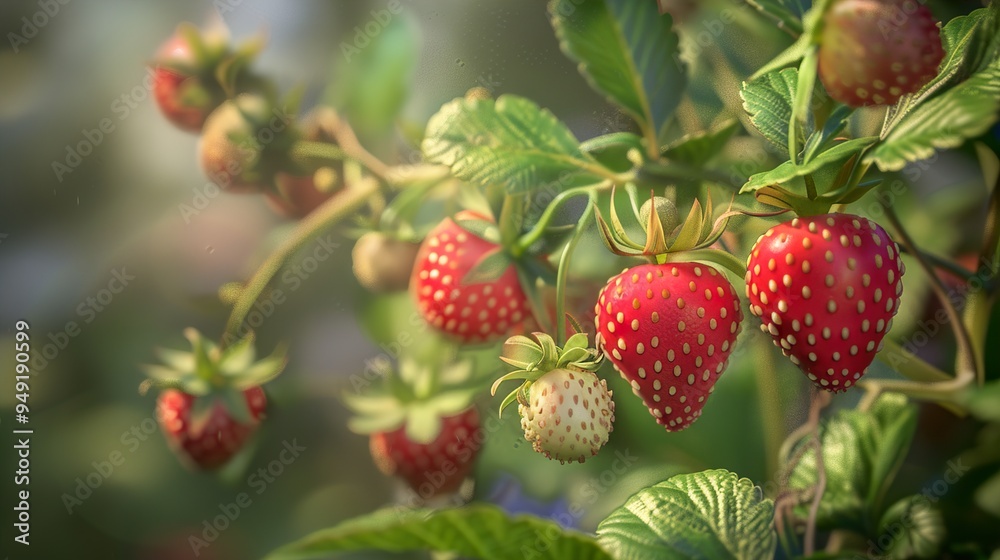Close-Up of Ripe Red Strawberries on a Plant Close-Up of Ripe Red Strawberries on a Plant