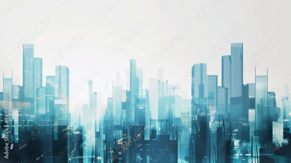 Visionary Business Setting, Abstract Cityscape Double Exposure with a Touch of Modernity. Visionary Business Setting, Abstract Cityscape Double Exposure with a Touch of Modernity.