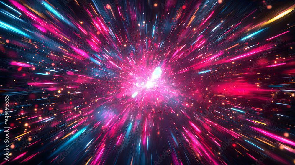 Vibrant Red and Blue Neon Light Explosion in Dynamic Motion
