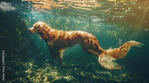 cat, dog, mermaid, feline, canine, mythical, pet, animal, creature, sea, ocean, fish, tail, paws, whiskers, fur, loyal, playful, aquatic, fantasy, legend, myth, underwater, scales, fins, bark, meow, s photo