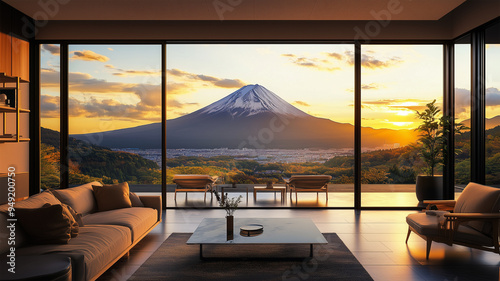 夏の富士山を望むリビング photo