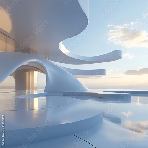 5. Architectural elements, pure and precise structural design, modern and sleek, 3D illustration