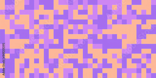 Abstract geometric pattern with pixel art in shades of purple and orange. Ideal for backgrounds, textures, and digital design.