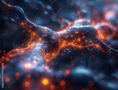 Detailed View of Brain Neurons Firing and Cognitive Extensions, Ideal for Neuroscience and Learning Graphics,