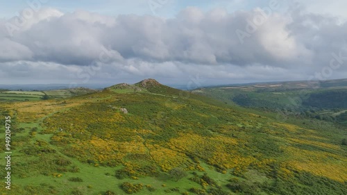 Sharp Tor from a drone, Dartmeet, East Dartmoor, Devon, England photo