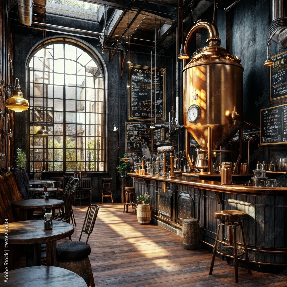 5. Hipster lounge, artisanal brew equipment, eclectic and artistic decor, 3D illustration 5. Hipster lounge, artisanal brew equipment, eclectic and artistic decor, 3D illustration