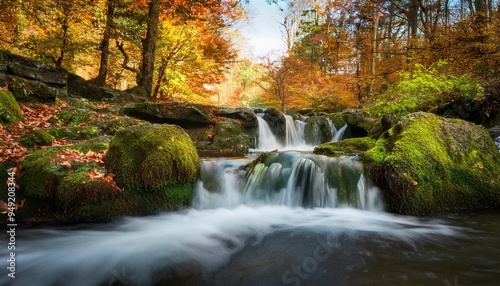 waterfall in autumn forest