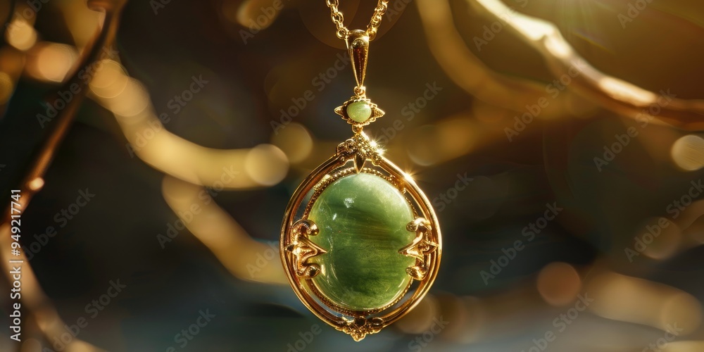 Elegant jade pendant necklace embellished with stunning jade. Elegant jade pendant necklace embellished with stunning jade.
