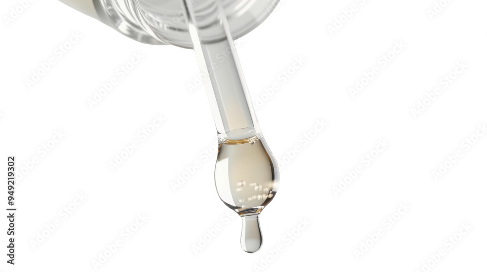 Clear essential oil dripping from dropper isolated on white background Clear essential oil dripping from dropper isolated on white background