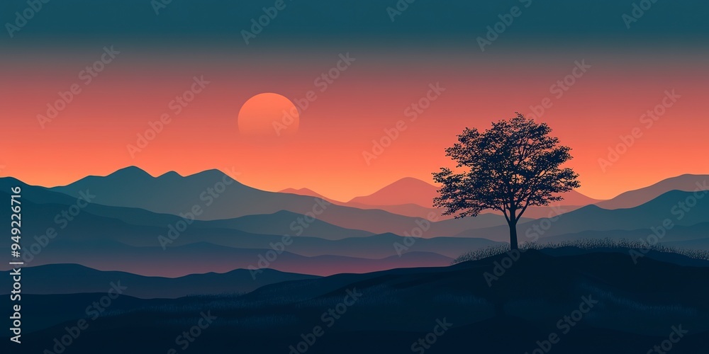 Silhouette of a Tree at Sunset Over Mountains Silhouette of a Tree at Sunset Over Mountains
