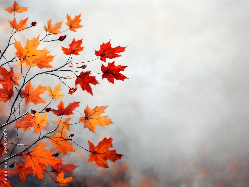 Vibrant Autumn Landscape with Swaying Maple Leaves in Picturesque Rural Countryside Vibrant Autumn Landscape with Swaying Maple Leaves in Picturesque Rural Countryside