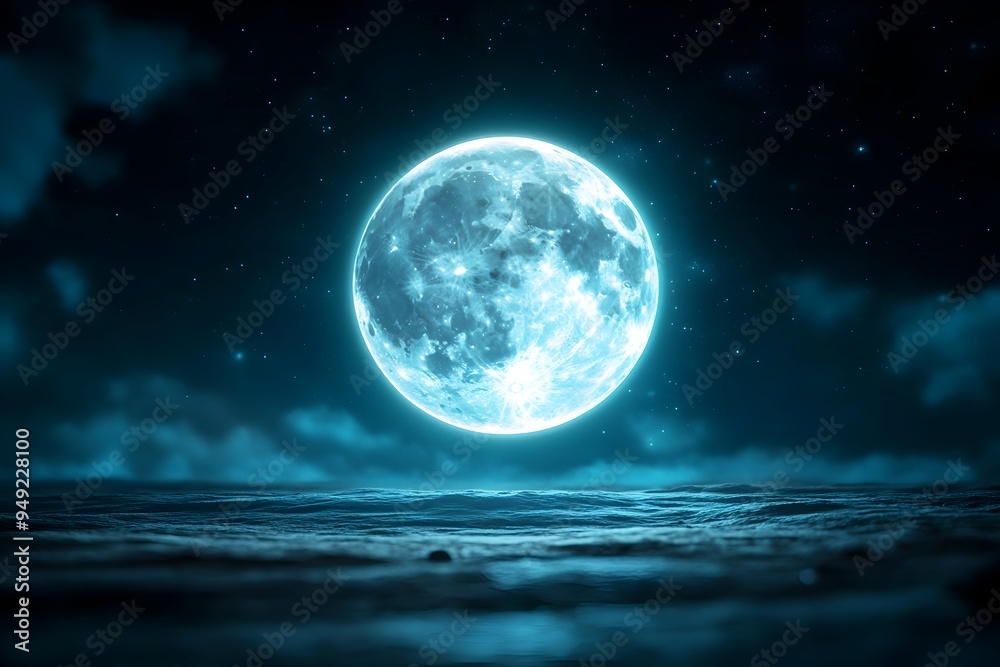 Fototapeta premium Bright Lunar Orb Illuminating a Partly Cloudy Nocturnal Scene with Clear Medical or Scientific Visibility