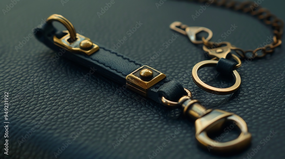 A leather key chain with a metal ring and chain.
