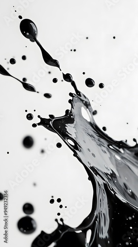 Black Paint Splashes on White Background, Abstract Image, Texture, Pattern Background, Wallpaper, Cover and Screen of Smartphone, PC, Laptop, 9:16 and 16:9 Format
