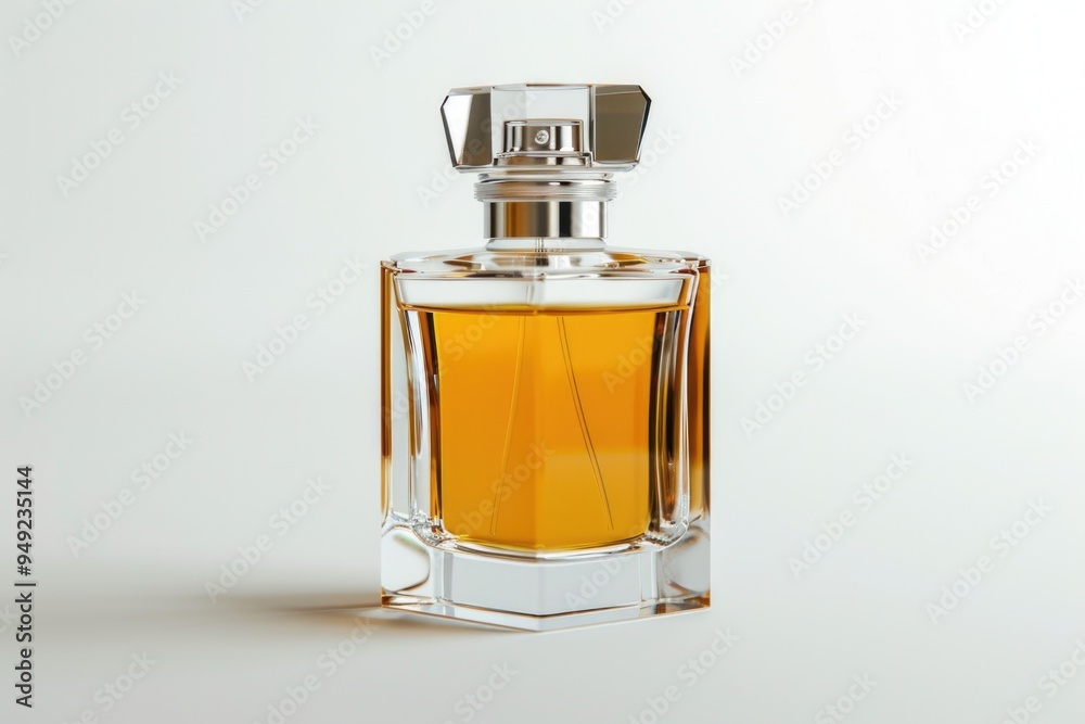 A bottle of perfume sits on a table, ready for use A bottle of perfume sits on a table, ready for use