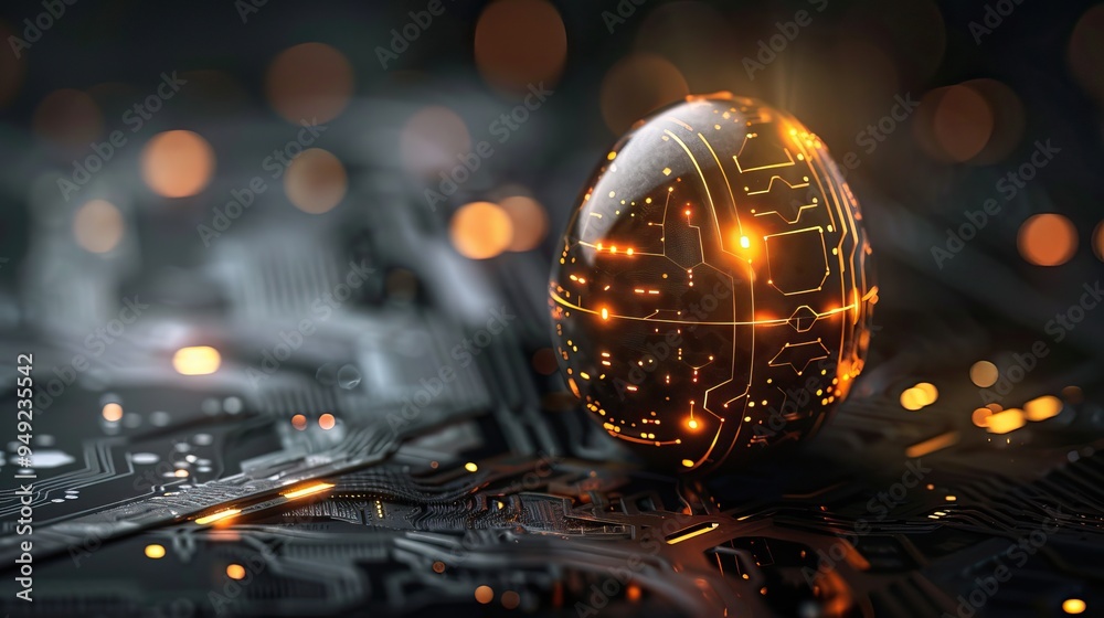 Futuristic Egg on Circuit Board Futuristic Egg on Circuit Board