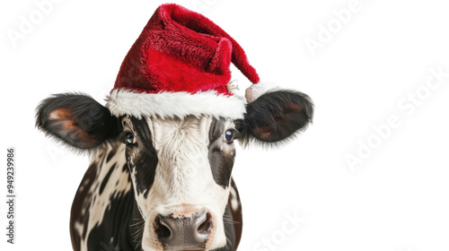 Cow with Santa's hat isolated on white background