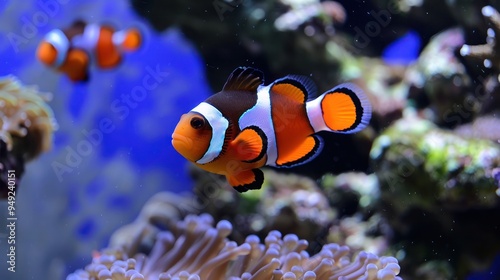 Clownfish in a Coral Reef Aquarium