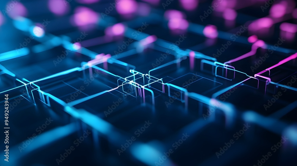 Obraz premium Minimalist 3D Wireframe Grid Showcasing Interconnected Digital Infrastructure