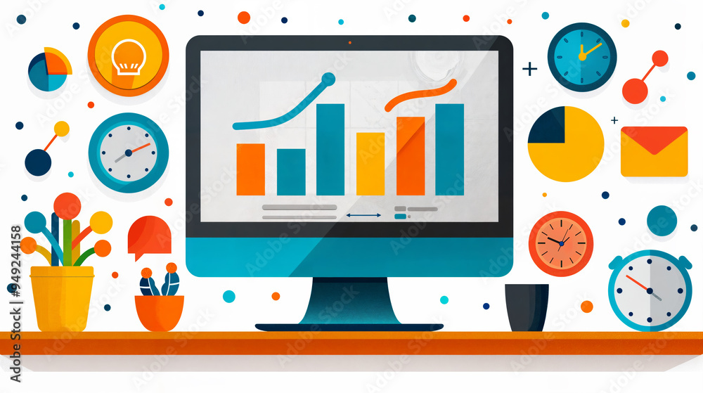 business in the digital age, illustration of an office workplace business in the digital age, illustration of an office workplace