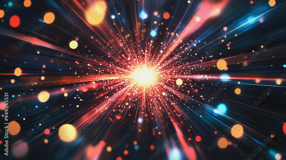 Fototapeta premium Abstract light explosion and network points, dot, earth's surface, digital background Innovation network points Earth's surface wave background digital wave information technology background