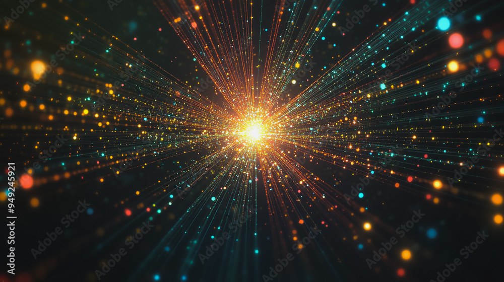 Fototapeta premium Abstract light explosion and network points, dot, earth's surface, digital background Innovation network points Earth's surface wave background digital wave information technology background