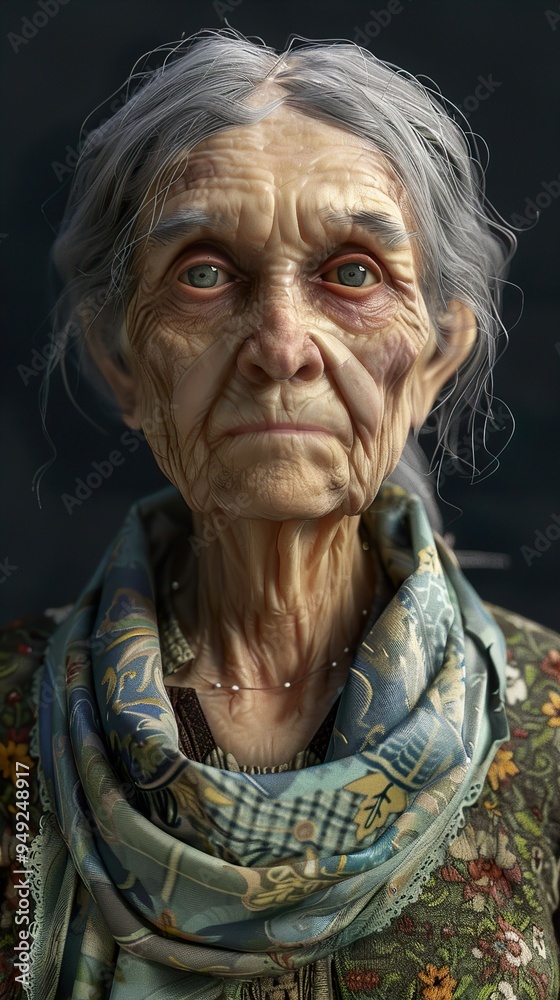 Close-up Portrait of an Elderly Woman with Wrinkled Skin and Intriguing Eyes Close-up Portrait of an Elderly Woman with Wrinkled Skin and Intriguing Eyes