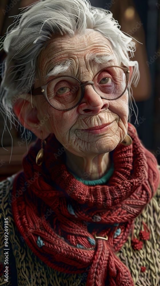 Close-up Portrait of a Smiling Elderly Woman with Wrinkles and Glasses Close-up Portrait of a Smiling Elderly Woman with Wrinkles and Glasses