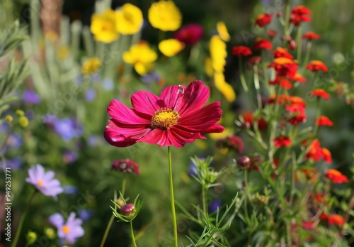 Pink Cosmos Flower in a Garden