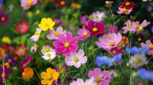 Colorful Cosmos Flowers Blooming in a Garden