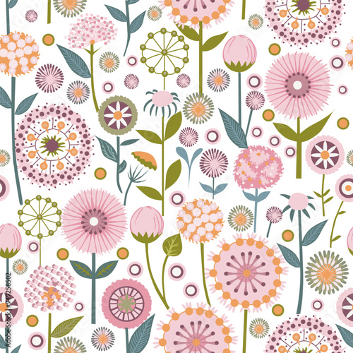 delicate dandelion flowers on a white background. seamless pattern