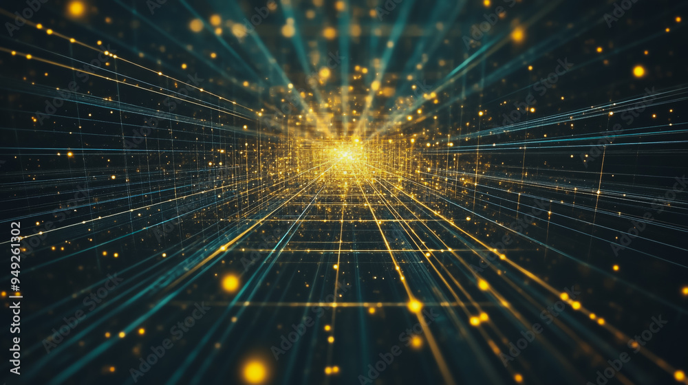 Obraz premium Abstract light explosion and network points, dot, earth's surface, digital background Innovation network points Earth's surface wave background digital wave information technology background 