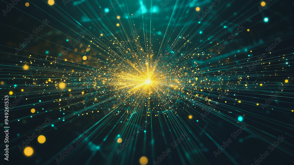 Fototapeta premium Abstract light explosion and network points, dot, earth's surface, digital background Innovation network points Earth's surface wave background digital wave information technology background